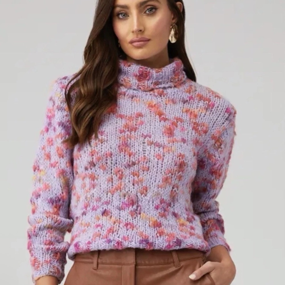 John & Jenn by Line Fleur Sweater Lavender Wool Confetti Turtleneck Chunky XS